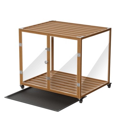 Artloge Modern Extra Large Heavy Duty Dog Crate Tempered Glass Pet Cage with Anti-Rust Aluminum Frame Lockable Casters & Spacious Interior