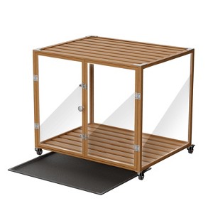 Artloge Modern Extra Large Heavy Duty Dog Crate Tempered Glass Brown Pet Cage with Anti-Rust Aluminum Frame Lockable Casters & Spacious Interior,M - 1 of 4