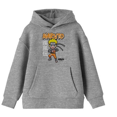 Naruto Shippuden Pixel Character Youth Athletic Gray Graphic Hoodie S