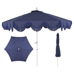 JONATHAN Y Collins 9 ft. Classic Cottage Tassel Market Patio Umbrella with Auto-Tilt, Crank, Wind Vent and UV Protection - 1 of 4