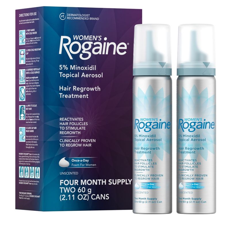 Women&#39;s Rogaine 5% Minoxidil Foam for Hair Thinning and Loss, Topical Treatment for Hair Regrowth - 2.11oz, 1 of 16