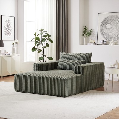 75-Inch Corduroy Lounge Sofa Chair, No Assembly, Plush Corduroy Fabric, High-Resilience Sponge, Fluffy Sleeper Chaise with Backrest Pillow
