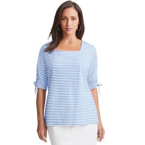 Jessica London Women's Plus Size Stretch Cotton Tie Sleeve Square Neck Tee - 1 of 4