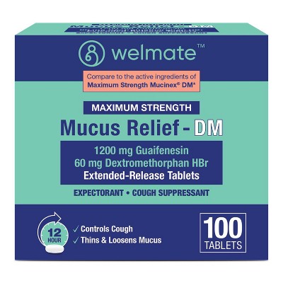 WELMATE 12 Hour Mucus DM Max Strength Cough Medicine  - 1200/60mg  100ct