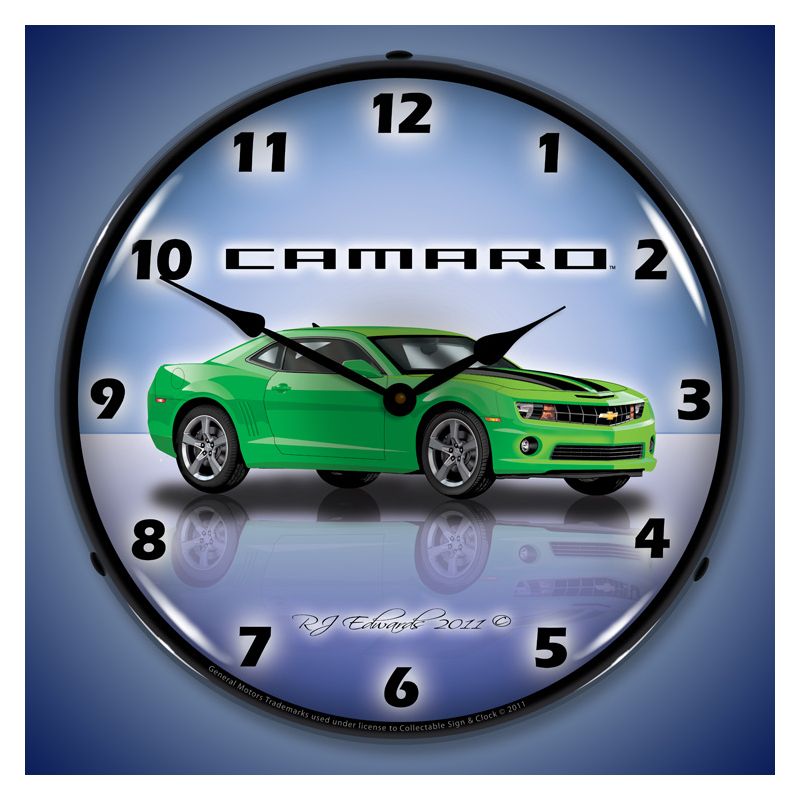 Collectable Sign & Clock | Camaro G5 Synergy Green LED Wall Clock Retro/Vintage, Lighted, 2 of 5