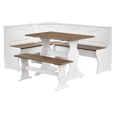 3pc Washington Nook Dining Set White/Dark Walnut - Buylateral