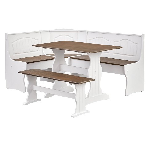 3 Pc. Kitchen Nook Breakfast Set Dining Table w/Corner & Bench Natural &  White