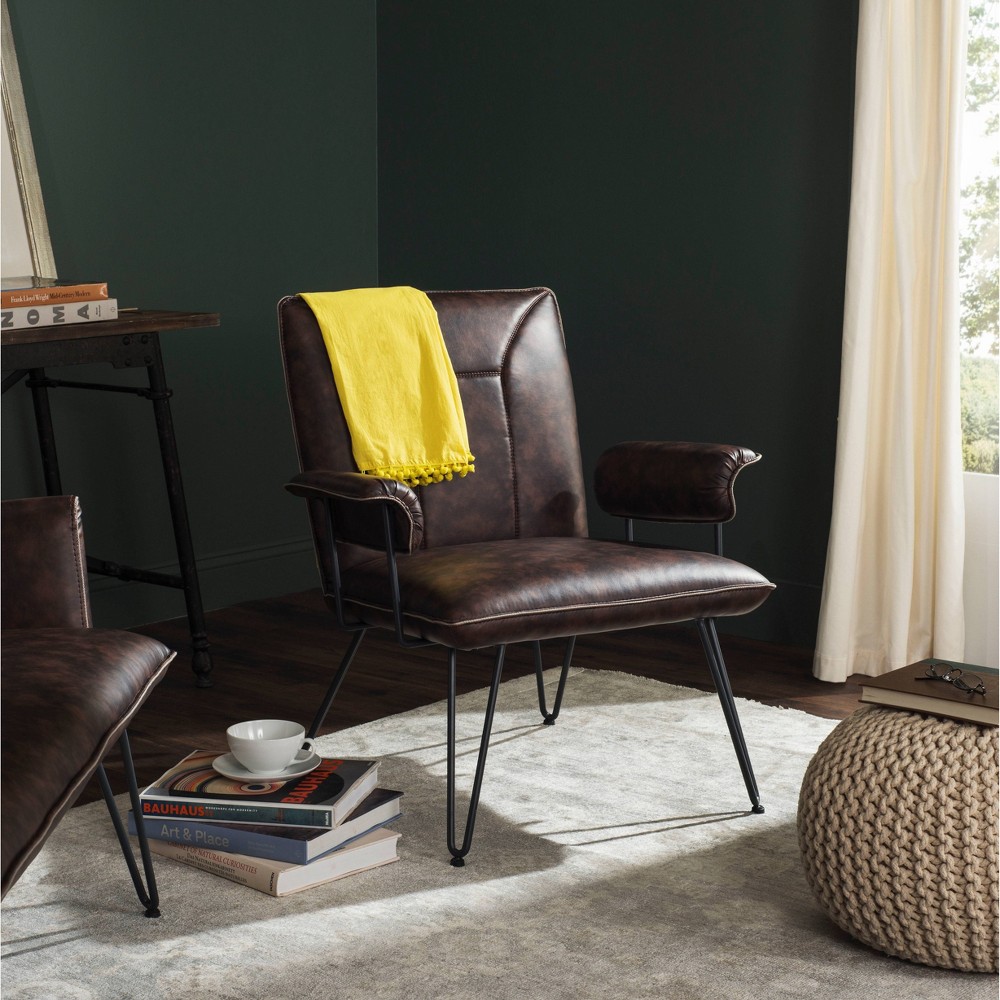 Johannes Armchair Antique Brown Safavieh For Sale