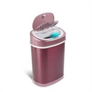 LunaLulinlk 4 Gallon Trash Can, Touchless Oval Office Trash Can, Burgundy Stainless Steel - 1 of 4