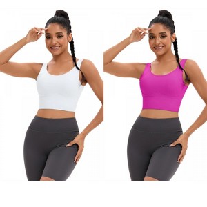 INSPIRE CHIC 2 Pcs Women's Full Coverage Deep V-Back Workout Fixed Cup Comfort Sports Bras - 1 of 4