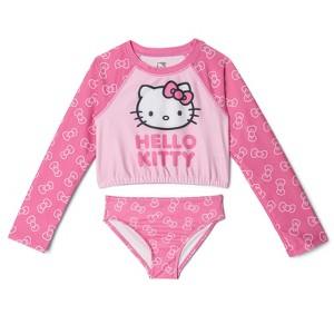 Hello Kitty Raglan Rash Guard and Bikini Bottom UPF 50+ Swim Set Little Kid to Big Kid - 1 of 4