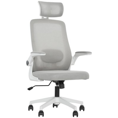 HOMCOM Ergonomic Office Chair with Flip-up Armrest, Adjustable Headrest and Lumbar Support, Mesh Desk Chair for Home Office