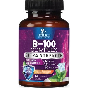 Vitamin B Complex Vitamin B Supplement - B-Complex Vitamins with B12, B6, B9 - 60 Capsules By Nature's Nutrition - 1 of 4