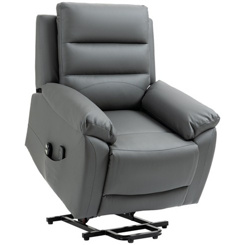 HOMCOM Electric Power Lift Chair for Elderly with Massage, PU Leather  Oversized Living Room Recliner with Remote Control, and Side Pockets, Gray