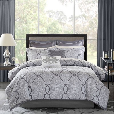 California King Gray Cotton Reversible 12-Piece Bedspread Set