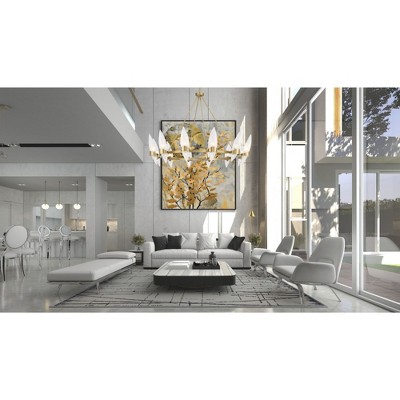 Warm Brass 12-Light Chandelier with Handmade Strie Glass Shades