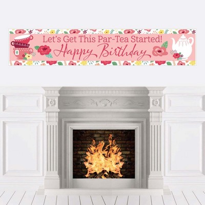 Big Dot of Happiness Floral Let's Par-Tea - Happy Birthday Garden Tea Party Decorations Party Banner