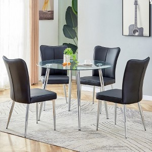 5-Piece Dining Set with Tempered Glass Table and 4 PU Armless Chairs - 1 of 4