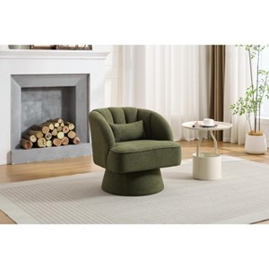 Modern Swivel Barrel Accent Chair, 360¡ã Teddy Fabric Upholstered Armchair with Striped Backrest & Plush Padding, Comfy Round Lounge Chair - 1 of 4