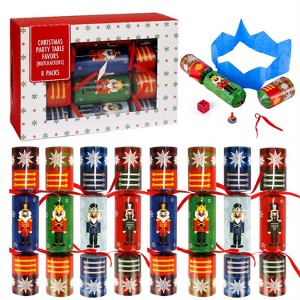 Joyfy 8-Pack Nutcracker Christmas Party Favors – No-Snap Crackers with Hats, Jokes & Surprises (10") - 1 of 4
