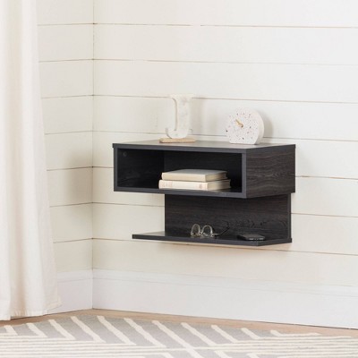 Gray Oak Floating Nightstand with Open Shelf
