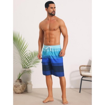INSPIRE CHIC Men's Colorblock Striped Drawstring Vacation Surfing Long Board Shorts 32 Blue — фото 5