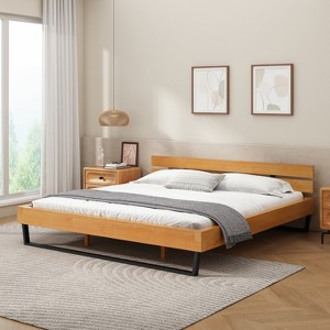 TiramisuBest Solid Wood King Bed Frame,Pine Wood Platform Bed,Modern Farmhouse Design, Heavy Duty Sturdy Frame - 1 of 4