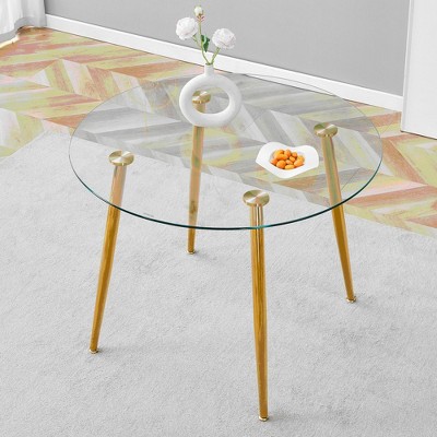 NicBex Modern Circurlar Glass Coffee Table with Metal Legs,Minimalist High Dining Table, Round Center Table for Living Room