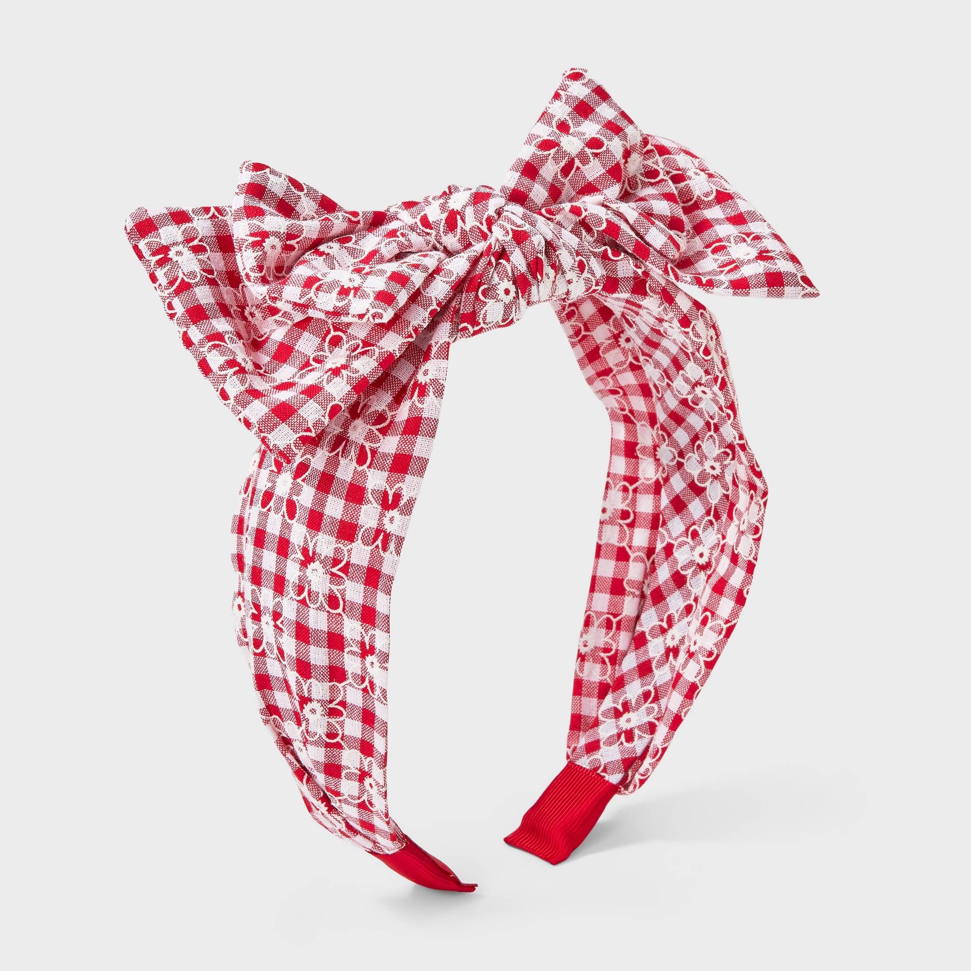 Girls' Embroidered Gingham Bow Headband - Cat & Jack™ Red