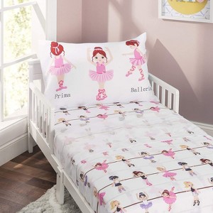 Everyday Kids 3-Piece Toddler Fitted Sheet, Flat Sheet and Pillowcase Set - Born to Dance Ballerina - Soft Breathable Microfiber Toddler Sheets Set - 1 of 4