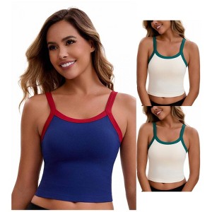 INSPIRE CHIC Women's 3 Packs Spaghetti Strap Camisole Sleeveless Contrast Color Cropped Tank Top - 1 of 4
