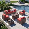Aoxun 8-Piece Wicker Patio Set with Fire Pit Table, Thick Burgundy Cushions & Brown Rattan  Outdoor Sectional for Backyard, Garden, or Poolside - 2 of 4