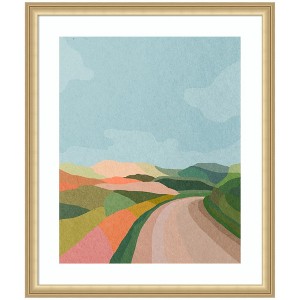 Kate and Laurel Framed Art Beautiful Landscape with Road by July Art Prints, 22x26, Florence Gold - 1 of 4