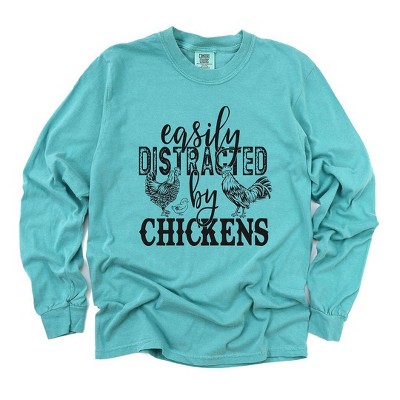 Simply Sage Market Women's Distracted By Chickens Long Sleeve Garment Dyed Tee