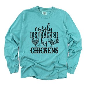 Simply Sage Market Women's Distracted By Chickens Long Sleeve Garment Dyed Tee - 1 of 2