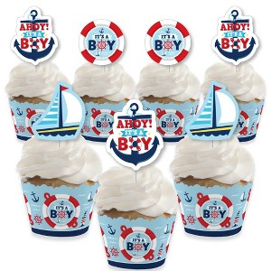 Big Dot of Happiness Ahoy It's a Boy - Cupcake Decoration - Nautical Baby Shower Cupcake Wrappers and Treat Picks Kit - Set of 24 - 1 of 4