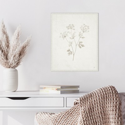 Beaded White Framed Botanic-Inspired Canvas Wall Art