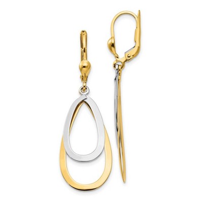 Black Bow Jewelry Double Teardrop Lever Back Earrings in 14k Yellow and White Gold