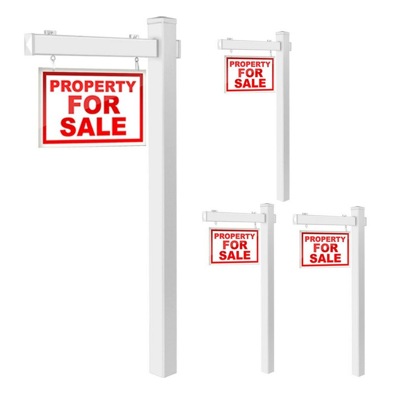 Costway 4 PCS 6' UPVC Real Estate Sign Post Open House Yard Home for Sale White W/Stake, 1 of 10