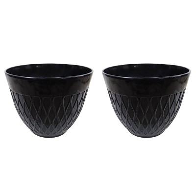 Set of 2 Resin Indoor/Outdoor Planters Black - Alpine Corporation: Stonelite Material, No Assembly, Garden Decor