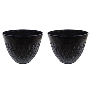 Set of 2 Resin Indoor/Outdoor Planters Black - Alpine Corporation: Stonelite Material, No Assembly, Garden Decor - 1 of 3