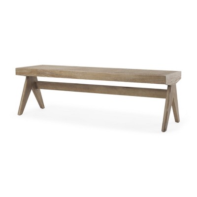 HomeRoots 59" Brown Cane And Solid Wood Bench