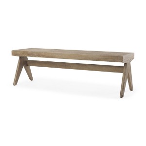 HomeRoots 59" Brown Cane And Solid Wood Bench - 1 of 4