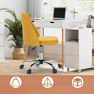 DSVIMOY Office Chair with Cross-Leg and Adjustable Height, Armless Swivel Chair for Home Office, Yellow, 20.4"*22.8"*29.3"