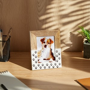 Sagebrook Home 5" x 7" Decorative Photo Frame - Contemporary Polyresin and Wood Brown and White Dog Paw Design Picture Frame - Home - 1 of 4