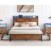 Queen LED Bed Frame with Storage Headboard and 4 Drawers, Queen Size Platform Bed with Charging Station, Strong Wood Slats Support, Noise-Free, Brown - 3 of 4