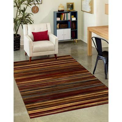 Barista Collection 7' x 10' Multicolor Striped Synthetic Rug