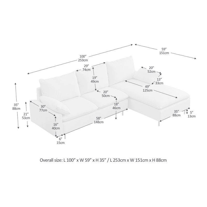 128.3"/100" Linen Upholstered Sectional Sofa with Lounge Chair, Modular Sofa with Pillows, Beige 4A - ModernLuxe, 2 of 8