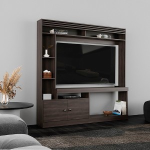 70.9" Manufactured Wood Freestanding Entertainment Center with 8 Shelves, Bookcases, and Two-Door Cabinet for Living Room - 1 of 4