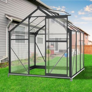 6x6 FT Walk-in Greenhouse for Outdoors, Polycarbonate Panels with Rust-Proof Aluminum Frame, Roof Vent & Rain Gutters - 1 of 4